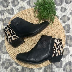 Aldo leopard print calf hair black leather ankle booties